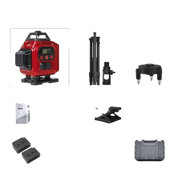 4D 16 Linje Laser Niveau, 360° Automatisk Nivellering, 4 Laserhoveder, Genopladelige Batterier,Plastikboks med stativ