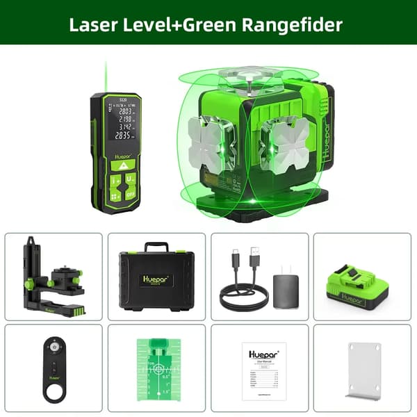 Laserlaser, 16 laserlinjer, IP54 vattentålig,med avståndsmätare