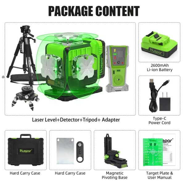 Huepar 4D Laser Niveau, 16 Linje Måling, ±3 mm Nøjagtighed,Hovedbillede
