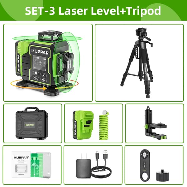 Laser-taso, Bluetooth-yhteys, LCD-näyttö taustavalolla, sähköinen pyörivä jalusta,ASET-3