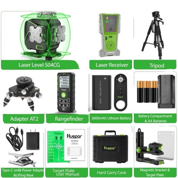 Laser-taso, 4D 16 viivaa, LCD-näyttö, pitkä käyttöaika,S04CG-C-SET3