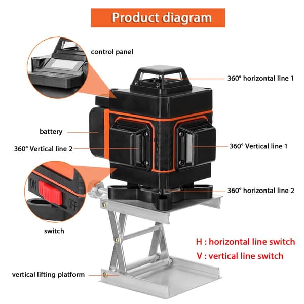 Laser Niveau, 4D Selvnivellerende System, 16 Laserlinjer