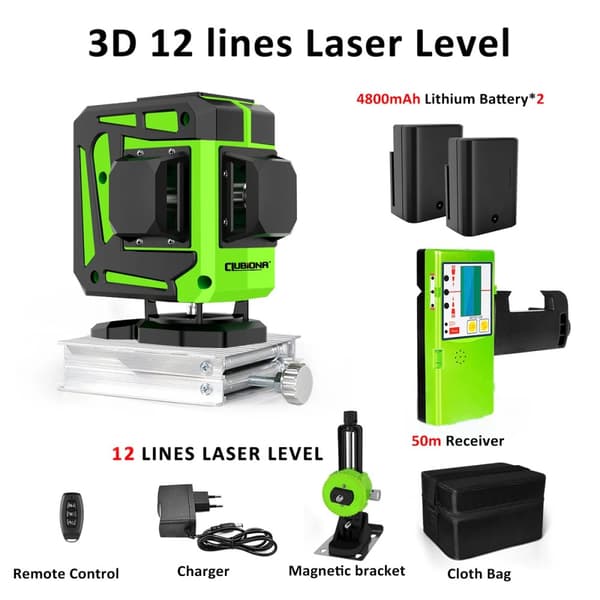 Laser Niveau, 12 Linjer Måling, Høj Synlighed Grøn Stråle,IE12CD DC11G