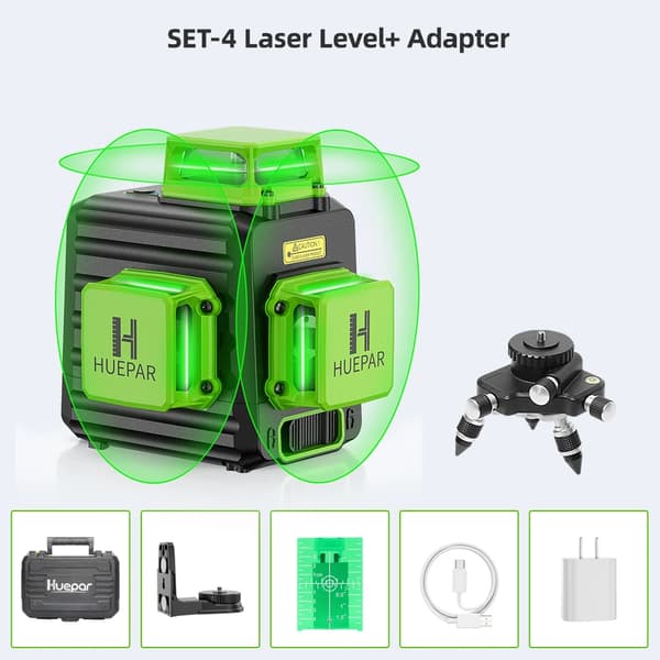 Huepar Laser Level, 12 Viivaa Tarkkuus, 360° Itse Tasapainottava,SET-4