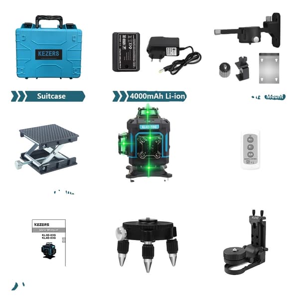 Vihreä laser-tasolaseri, 16 linjaa, kaukosäädin,KL4D-03G L-Kannatin