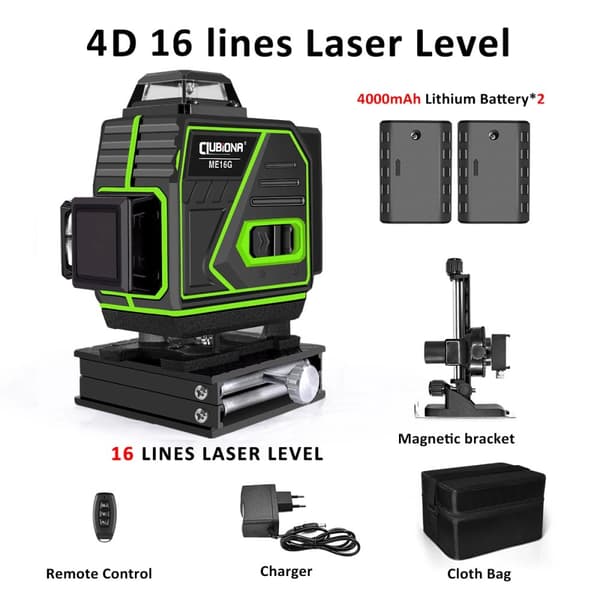 Laser-taso, 4D-mittaus, 16 viivaa, kaukosäädin,ME16G2