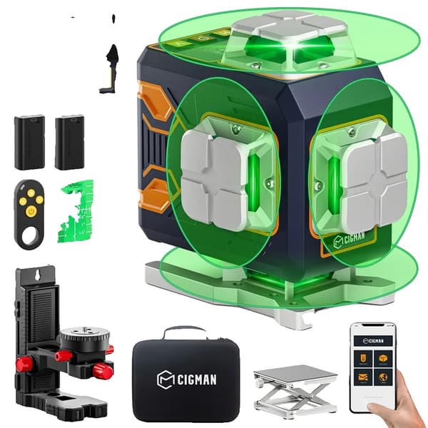 Laser-taso, 4x360° viivaa, Bluetooth-ohjaus, 40 tunnin akunkesto,CIGMAN CM-S02