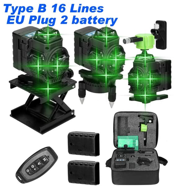 Laser Niveau, 16 Linjer, Automatisk Selvnivellering,Type B 2 Batteri