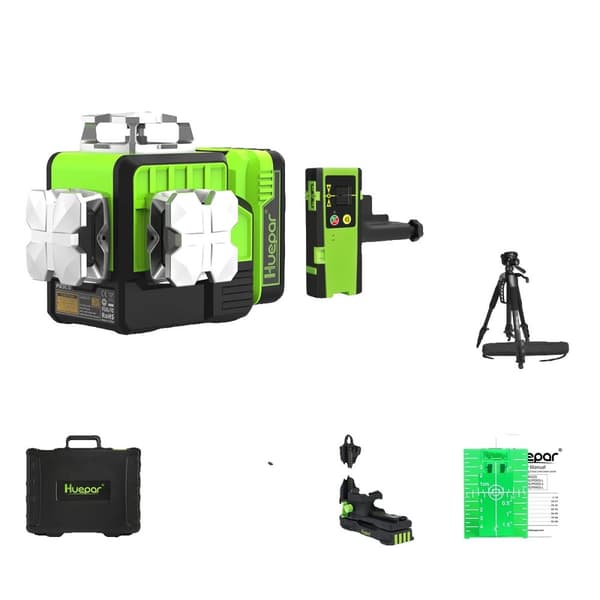 Huepar 3D Ristiviiva Laseritaso, 12 Laseriviivaa, ±3mm Tarkkuus,Aseta 6