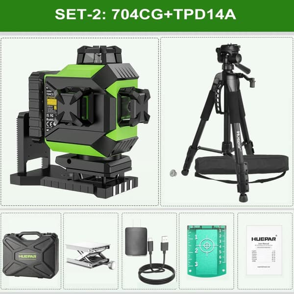 Laser-taso, 4D 16 viivaa, säädettävä kirkkaus,SET-2-jalustalla