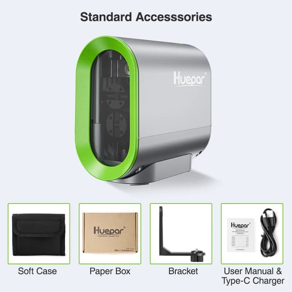 Huepar Grön Laser Nivå, 2 Linjers Projektion, Uppladdningsbart Batteri,Y011G-a