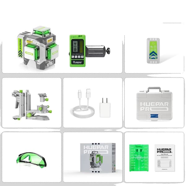 Huepar Laser Nivå, Hög Noggrannhet ±2mm, Lång Arbetstid 10 Timmar,SET-2
