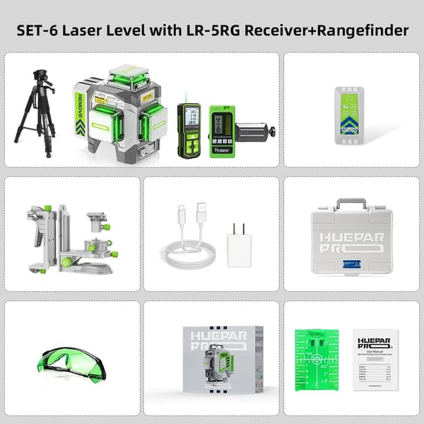 Huepar Laser Nivå, Hög Noggrannhet ±2mm, Lång Arbetstid 10 Timmar,SET-6