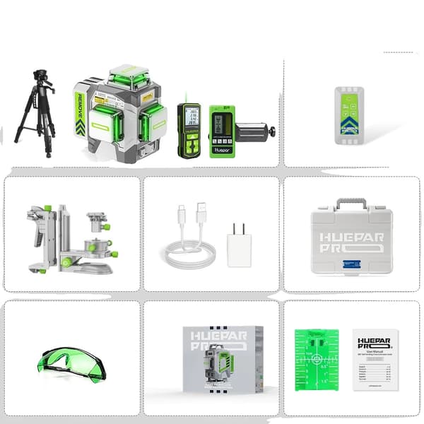 Huepar Laser Nivå, Hög Noggrannhet ±2mm, Lång Arbetstid 10 Timmar,SET-6