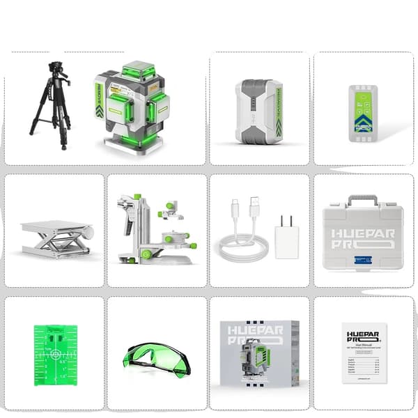 Huepar Laser Nivå, 16 Linjer Justering, Hög Noggrannhet ±2mm,SET-4