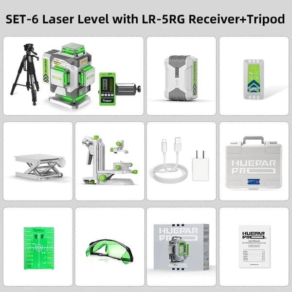 Huepar Laser Nivå, 16 Linjer Justering, Hög Noggrannhet ±2mm,SET-6