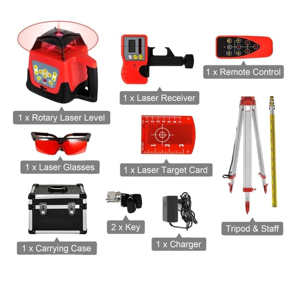 Rotationslaser, självnivellerande, 500m mätning,Röd Stråle Kit Set 2