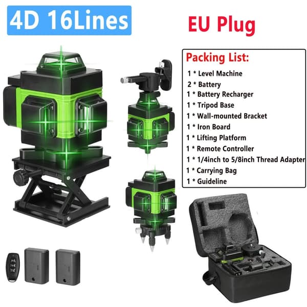 4D 16 Linjers Laser Nivå, Självnivellerande Noggrannhet, Klar Grön Synlighet,Set1 4D GR EU Kontakt