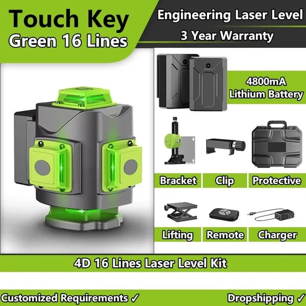 4D 16 Linjan Laseritaso, Korkea Tarkkuus 1mm/7m, Laajennettu Kantama 30m,4D 16Riviä