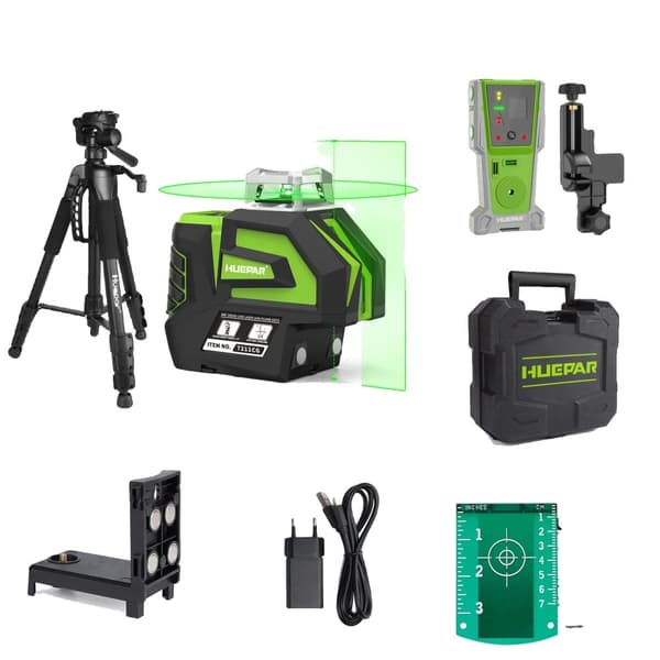 Huepar 360° Vihreä Laseritaso, Korkea Tarkkuus ±1/9" 10 metrin etäisyydellä, IP54 Vesitiivis,Täydelliset tarvikkeet