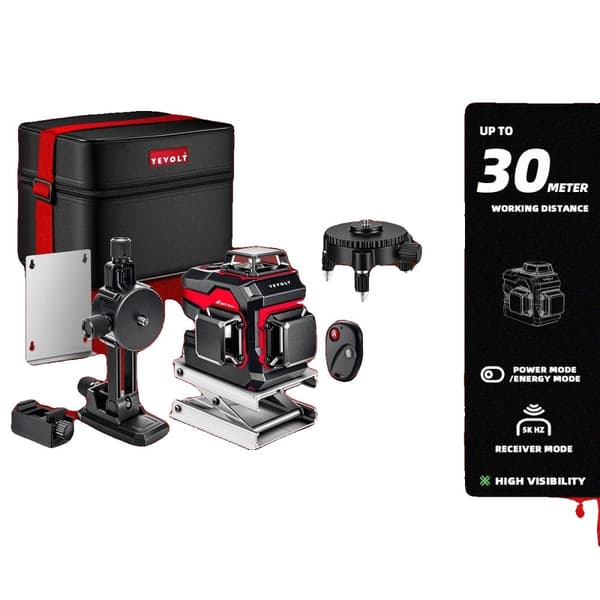 YEVOLT Laser Niveau, Høj Præcision ±0,2 mm/m, Selv-Niveauering ±4°,YVGLL4XS12B2P5x1