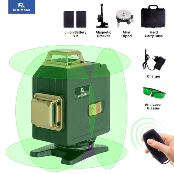 Självnivellerande laser vattenpass, 4 x 360° täckning, hög precision,svart