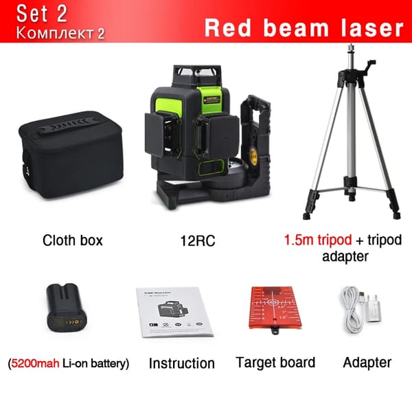 Laser Niveau, 3D 12 Linjer, Selvnivellerende, 12RC-H15