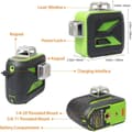 Miniatyrbillede 2 af 4: Laser Niveau Selvnivellerende 360°, 3D Krydslinje, Flere Strømuligheder