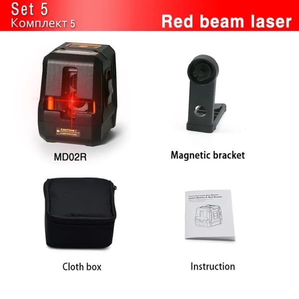 Laser Niveau, Grøn eller Rød Stråle, Selvnivellerende Magnetisk Vægbeslag, MD02R
