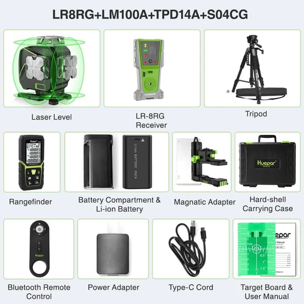 Laser nivåsats, 16 linjer, självnivellerande, Bluetooth-fjärrkontroll, SET 5