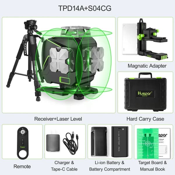 Laser nivåsats, 16 linjer, självnivellerande, Bluetooth-fjärrkontroll, SET 3