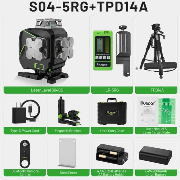 Huepar Laser Level, 4D 16 Viivaa, Bluetooth & Kauko-ohjaus,Detektorijalustalla