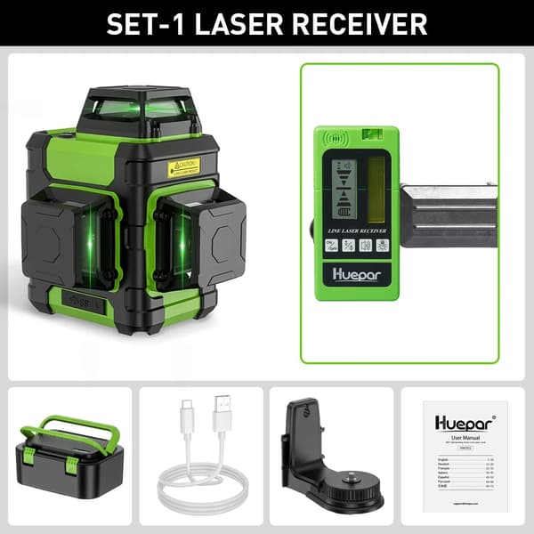 Laser Niveau, 12 Linjer, Dobbelt Tilstande,HM03CG-SET-1
