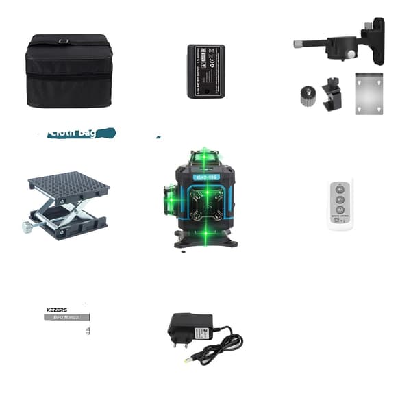 Vihreä laser-taso, 16 viivaa tarkkaan suuntaukseen, ladattava 4000mAh akku,KL4D-03G = KL4D-03G