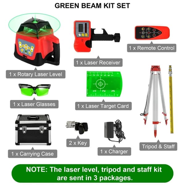 Laser Niveau, Selvnivellerende, 360 Roterende, Grøn Beam Kit Sæt 2