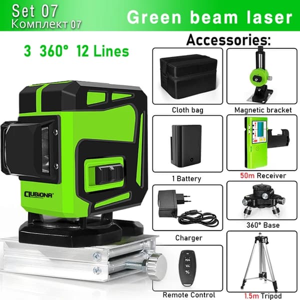 Grön Laser Nivå, 12 Linjer, Fjärrkontroll, IE12C-DC11G-H15BL12