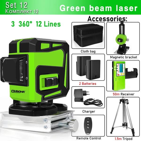 Grön Laser Nivå, 12 Linjer, Fjärrkontroll, IE12CD-DC11G-H15