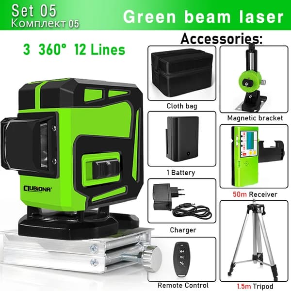 Grøn Laser Niveau, 12 Linjer, Fjernbetjening, IE12C-DC11G-H15