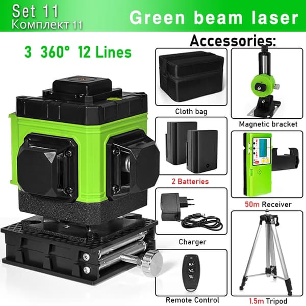 Grøn Laser Niveau, 12 Linjer, Fjernbetjening, IE12A2-DC11G-H15