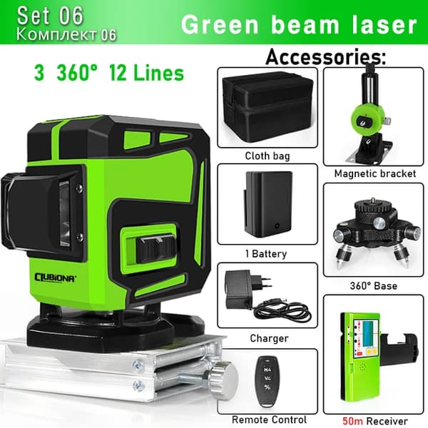 Grøn Laser Niveau, 12 Linjer, Fjernbetjening, IE12C-DC11G-BL12