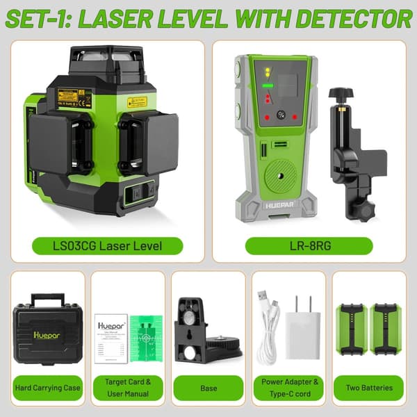 Huepar Laser Level, 12 Viivan Projekti, 5200mAh Akka,SET-1 vastaanottimella