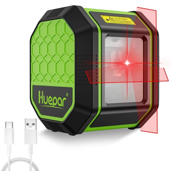 Laser Niveau, Grøn Stråle, Genopladeligt Li-ion Batteri, Rød