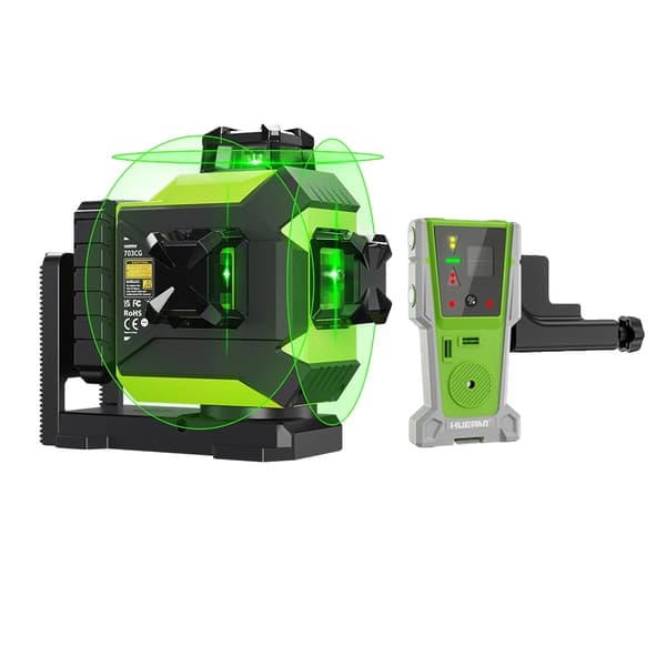 Huepar 703CG Laser Niveau, 12 Linje Måling, Hurtig Selvnivellering, Høj Kvalitets Diode,SÆT-1-Med Modtager