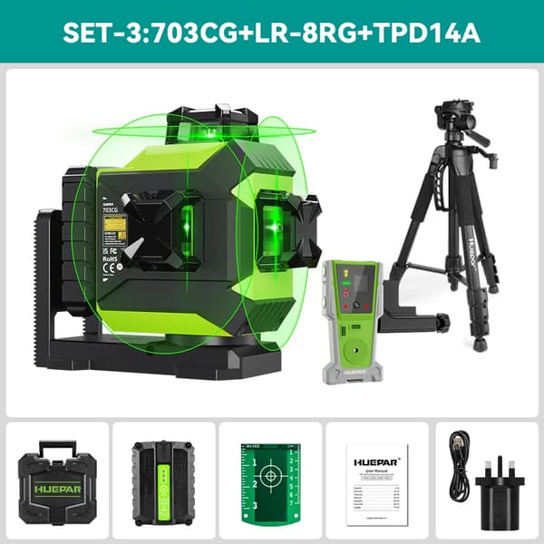 Huepar 703CG Laser Nivå, 12 Linjemätning, Snabb Självnivellering, Högkvalitativ Diode,SET-3 Huvudfoto