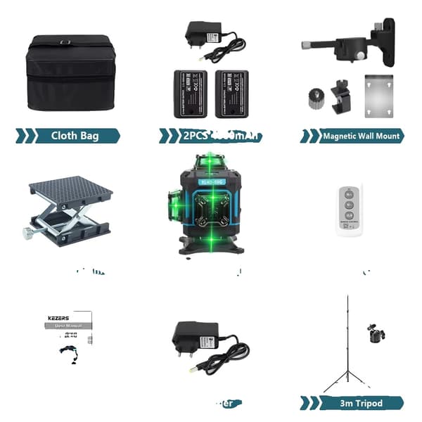 Grön laser vattenpass, självnivellerande, IP54 vattentålig,KL4D-03G 3m