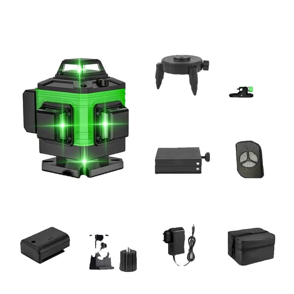 16 Linje Laser Niveau, Vertikale & Horisontale Lasere, Kompakt Størrelse, 505-520 nm Bølgelængde,Lærredstaske+16 linjer