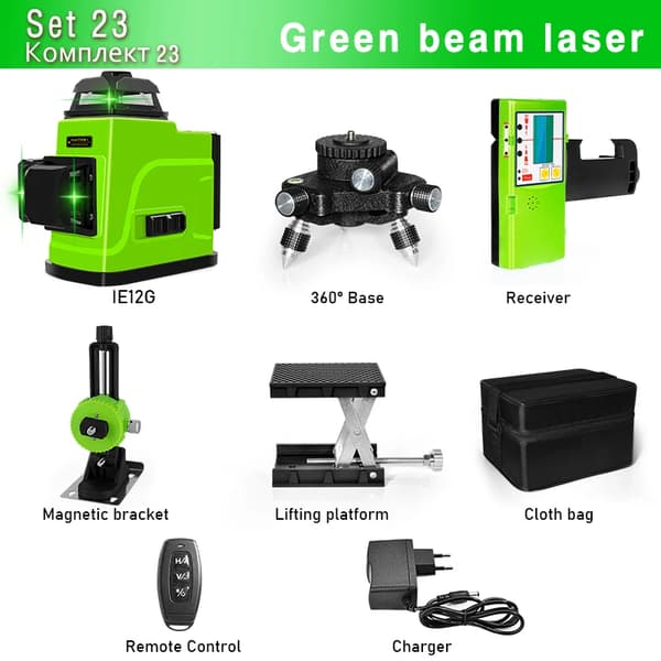 Laser Niveau, 12 Linjer, Grøn Stråle, Selv-Niveauerende,IE12G DC11G BL12