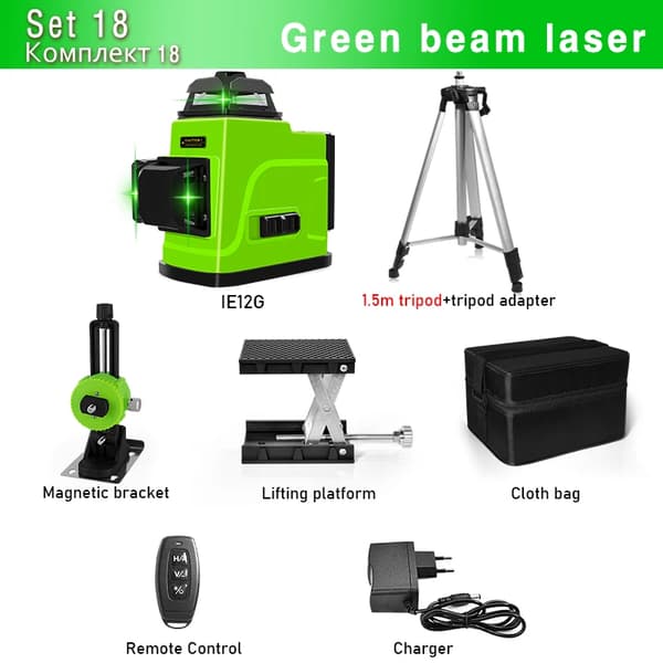 Laser Niveau, 12 Linjer, Grøn Stråle, Selv-Niveauerende,IE12G H15