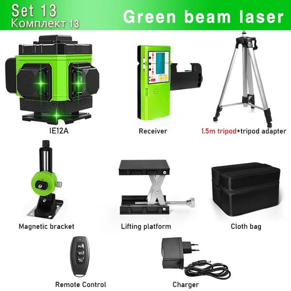 Laserlaser, 12 linjer, grön stråle, självnivellerande,IE12A DC11G H15