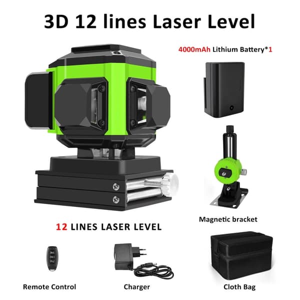 Laser Niveller, 12 Linjer, Selvnivellerende, Grøn Stråle,IE12S